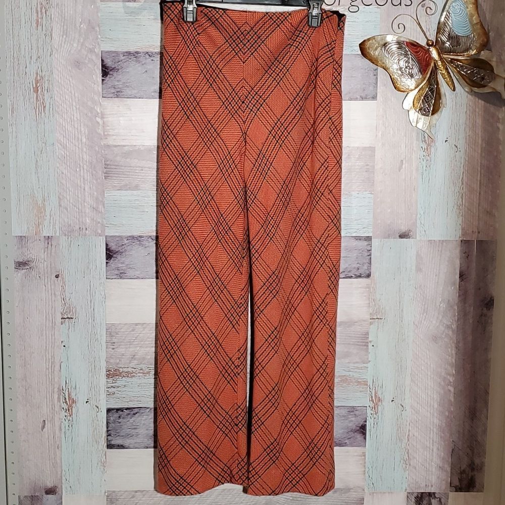 Vintage Disco Orange/Black Woven Polyester High Waist Slacks Pants Sz M/L? 623